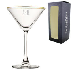 Engraved Gold Rim Martini Cocktail Glass with Initials Design, Personalise with Any Name