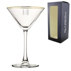 Engraved Gold Rim Martini Cocktail Glass with Initials Design, Personalise with Any Name