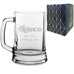 Engraved Beer Tankard with Slainte Celtic Design, Add a Personalised Message to the Reverse