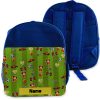 Printed Kids Blue Backpack with Football Pitch Design, Customise with Any Name