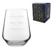 Personalised Engraved Stemless Allegra Wine Glass with Name's Glass Script Measurements Design, Customise with Any Name