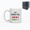 Printed Mug with Name's Gamer Fuel Hearts Design, Gift Boxed, Personalise with any name for any gamer