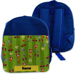 Printed Kids Blue Backpack with Football Pitch Design, Customise with Any Name