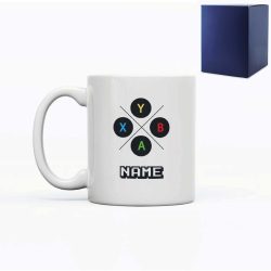 Printed Mug with Play Console Controller Design, Gift Boxed, Personalise with any name for any gamer