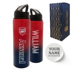 Official Printed Metal Arsenal Bottle, Personalise Any Name, Gift Boxed