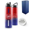Official Printed Metal Arsenal Bottle, Personalise Any Message, Gift Boxed, Striped Design