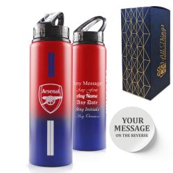 Official Printed Metal Arsenal Bottle, Personalise Any Message, Gift Boxed, Striped Design