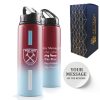 Official Printed Metal West Ham Bottle, Personalise Any Message, Gift Boxed, Striped Design