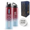 Official Printed Metal West Ham Bottle, Personalise Any Name, Gift Boxed, Striped Design