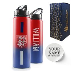 Official Printed Metal England Bottle, Personalise Any Name, Gift Boxed, Striped Design