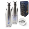 Official Printed Chelsea Thermal Bottle Silver, Personalise Any Message, Gift Boxed