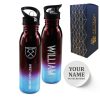 Official Printed West Ham Metallic Water Bottle, Personalise Any Name, Gift Boxed