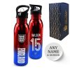 Official Printed England Metallic Water Bottle, Personalise Name and Number, Gift Boxed