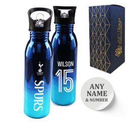 Official Printed Tottenham Metallic Water Bottle, Personalise Name and Number, Gift Boxed