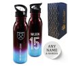 Official Printed West Ham Metallic Water Bottle, Personalise Name and Number, Gift Boxed