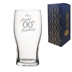 Engraved Tulip Pint Glass Custom Number Birthday Handwritten Design