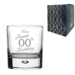 Engraved 11oz Bubble Whisky Glass Custom Number Birthday Handwritten Design