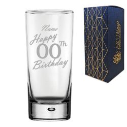 Engraved 13oz Bubble Hiball Glass Custom Number Birthday Handwritten Design