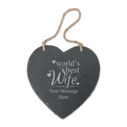 Engraved Hanging Heart Slate with World's Best Wife Design