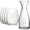 Personalised Engraved Set of 4 Stemless Wine Glass and 1 Litre Carafe Set