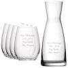 Personalised Engraved Set of 4 Stemless Wine Glass and Contemporary Carafe Set