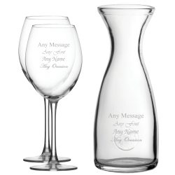 Personalised Engraved Set of 2 Enoteca Wine Glass and 1 Litre Carafe Set