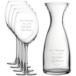 Personalised Engraved Set of 4 Enoteca Wine Glass and 1 Litre Carafe Set