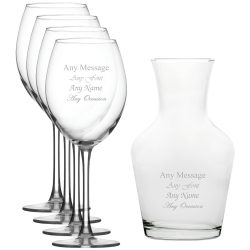 Personalised Engraved Set of 4 Enoteca Wine Glass and 500ml Vin Carafe Set