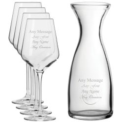 Personalised Engraved Set of 4 Infinity Wine Glass and 1 Litre Carafe Set