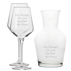 Personalised Engraved Set of 2 Infinity Wine Glass and 1 Litre Vin Carafe Set