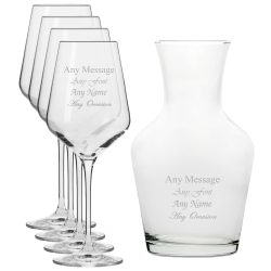 Personalised Engraved Set of 4 Infinity Wine Glass and 1 Litre Vin Carafe Set