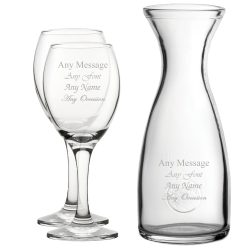 Personalised Engraved Set of 2 Pure Wine Glass and 1 Litre Carafe Set