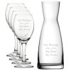 Personalised Engraved Set of 4 Pure Wine Glass and Contemporary Carafe Set