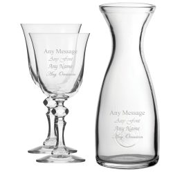 Personalised Engraved Set of 2 Crystal Jasmine Wine Glass and 1 Litre Carafe Set