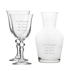 Personalised Engraved Set of 2 Crystal Jasmine Wine Glass and 500ml Vin Carafe Set