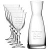 Personalised Engraved Set of 4 Crystal Jasmine Wine Glass and Contemporary Carafe Set