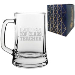 Engraved Teacher Beer Mug Stein with Top Class Teacher Design