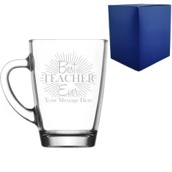 Engraved Teacher Glass Mug with Best Teacher Ever Design