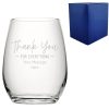 Engraved Stemless Wine Glass with Thank You for Everything Design