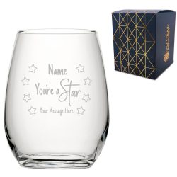 Engraved Stemless Wine Glass with You're A Star Design