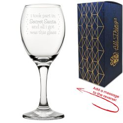 Engraved Wine Glass with Secret Santa Serif Design, Add Message to Reverse