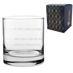 Personalised Engraved Old Fashioned Whisky Glass with 'Name's Measure' Design, Customise with Any Name