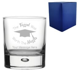 Personalised Engraved Graduation Whisky Tumbler with 'The Tassel was worth the Hassle' Design, Personalise with Any Name or Message