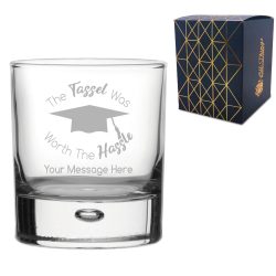 Personalised Engraved Graduation Whisky Tumbler with 'The Tassel was worth the Hassle' Design, Personalise with Any Name or Message
