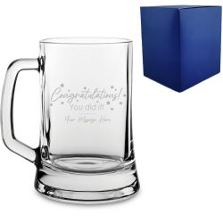 Personalised Engraved Beer Mug with 'Congratulations You Did It' Design, Personalise with Any Name or Message