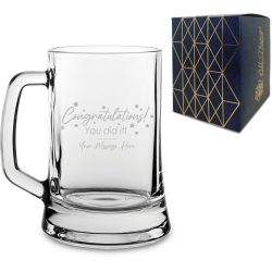 Personalised Engraved Beer Mug with 'Congratulations You Did It' Design, Personalise with Any Name or Message