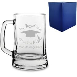 Personalised Engraved Graduation Beer Mug with 'The Tassel was worth the Hassle' Design, Personalise with Any Name or Message