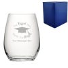 Personalised Engraved Graduation Stemless Wine Glass with 'The Tassel was worth the Hassle' Design, Personalise with Any Name or Message