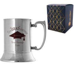 Personalised Engraved Graduation Steel Tankard with 'ConGRADulations' Design, Personalise with Any Name or Message