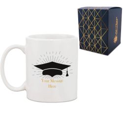 Personalised Printed Graduation Mug with Grad Cap Burst Design, Personalise with Any Name or Message
